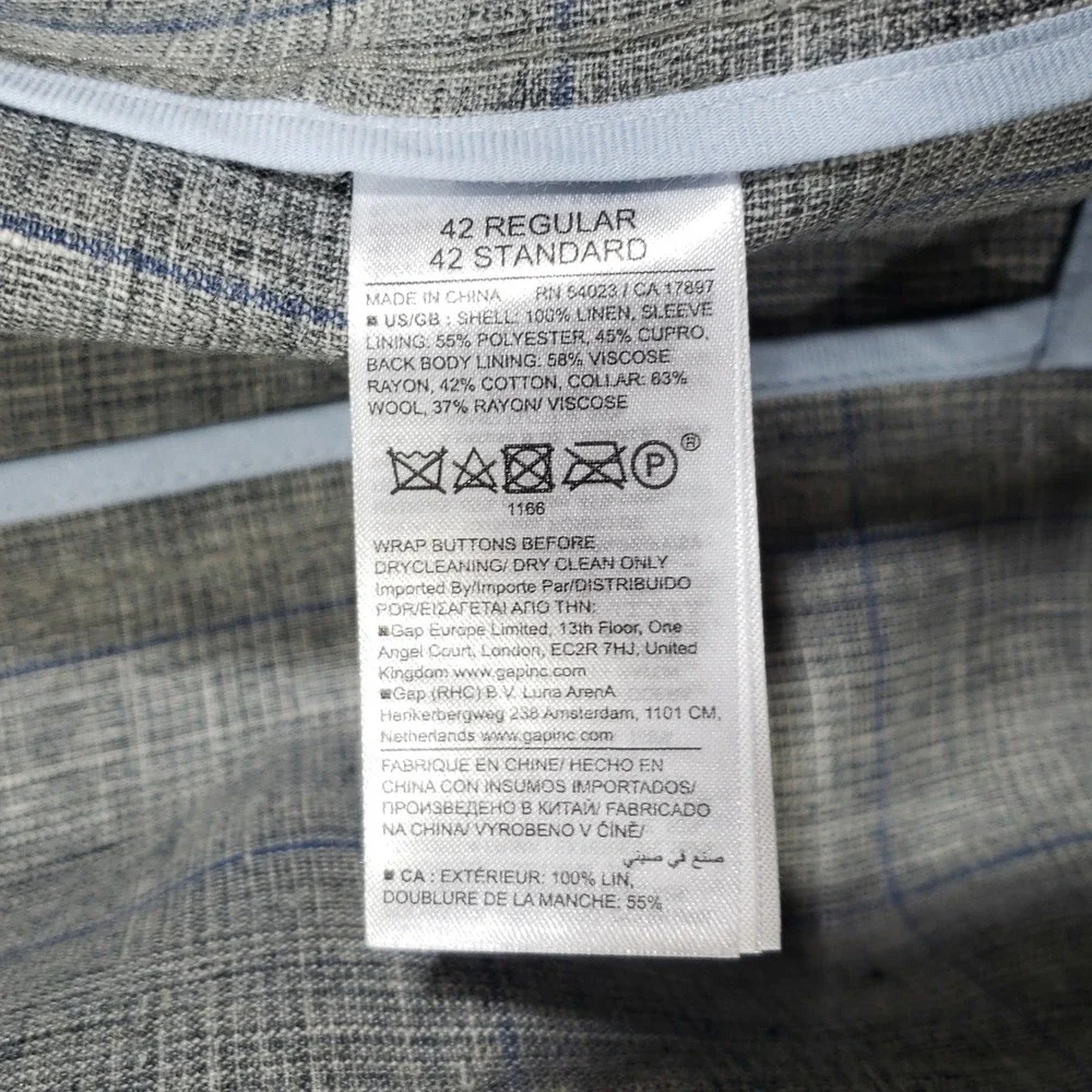 Banana Republic Linen Jacket Mens 42 Regular Gray Plaid Blazer 674506-00 Summer